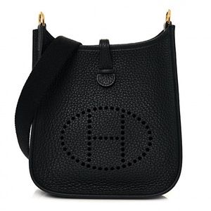 Hermes Black Evelyne Tumbled Leather Crossbody with Gold Hardware
